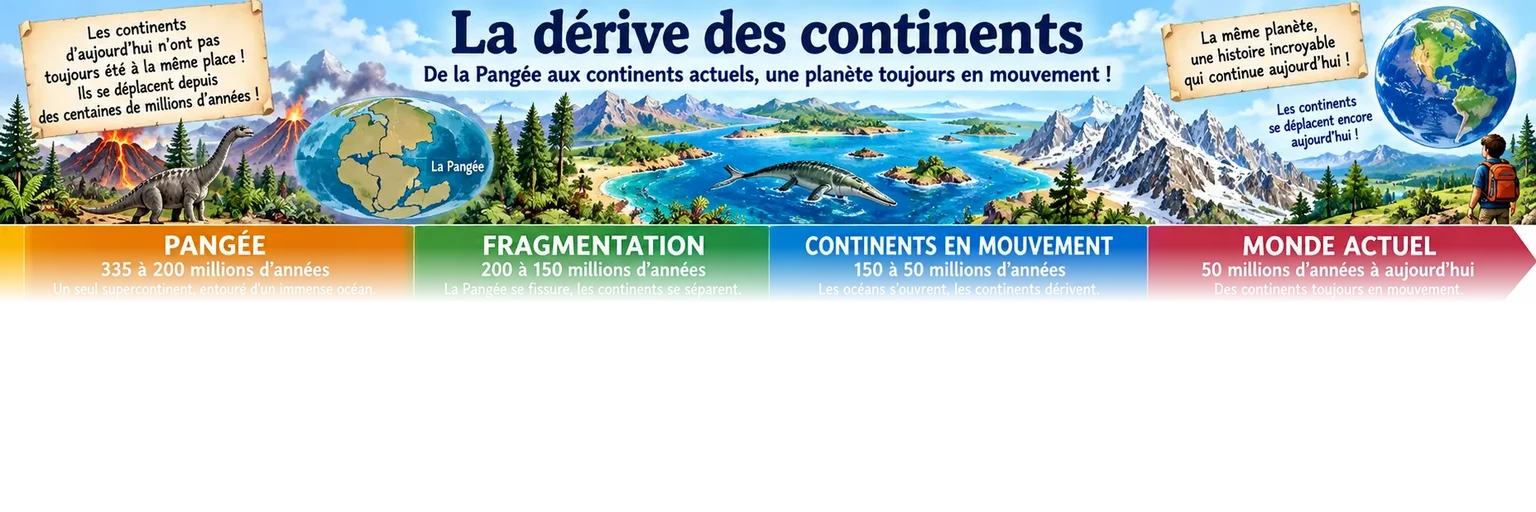 Aperçu partiel de la dérive des continents, estompé avant les repères
